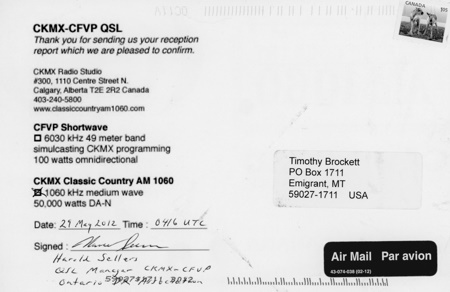 QSL from CKMX in Calgary, Alberta, Canada