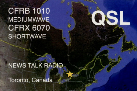 QSL from CFRX in Toronto, Ontario, Canada