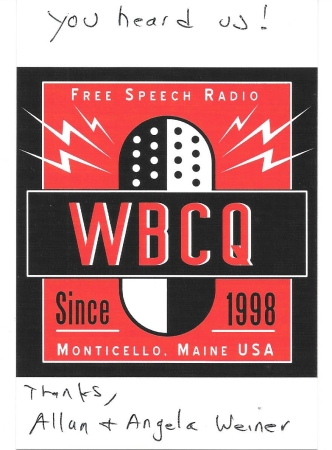QSL from WBCQ in Monticello, Maine