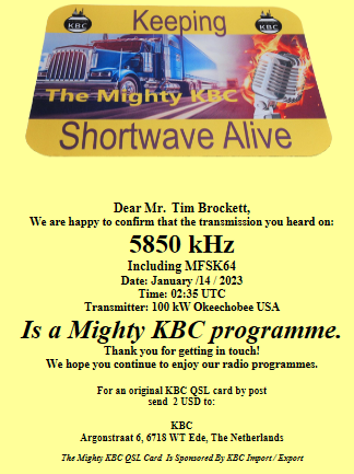QSL from KBC in Holland