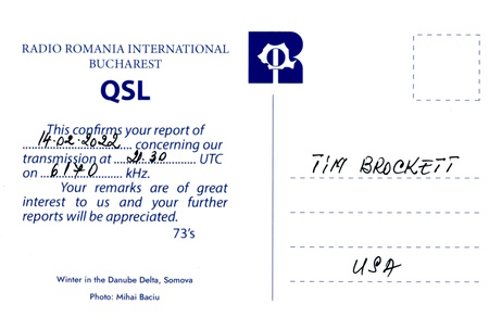 QSL from Radio Romania