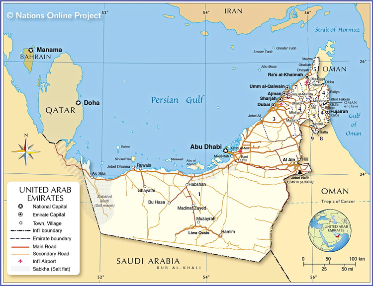United Arab Emirates, Middle East map